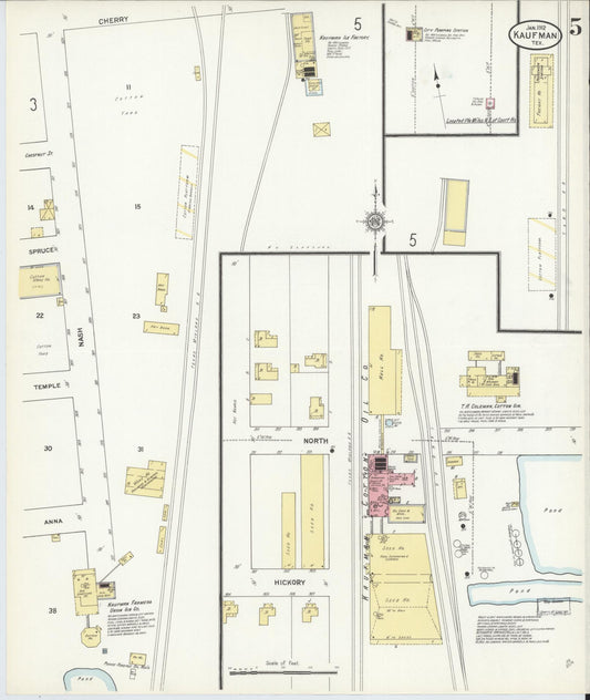 Sanborn Fire Insurance Map from Kaufman, Kaufman County, Texas (1912), Sheet #0005 - Historic Sanborn Fire Insurance Map Print, vintage old map wall art, antique decor, genealogy gift, Texas Texas map