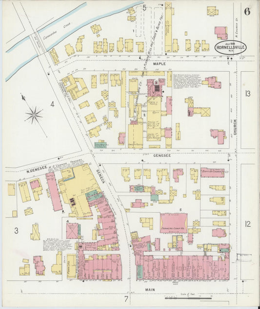 Sanborn Fire Insurance Map from Hornell, Steuben County, New York (1898), Sheet #0006 - Historic Sanborn Fire Insurance Map Print, vintage old map wall art, antique decor, genealogy gift, New York New York map