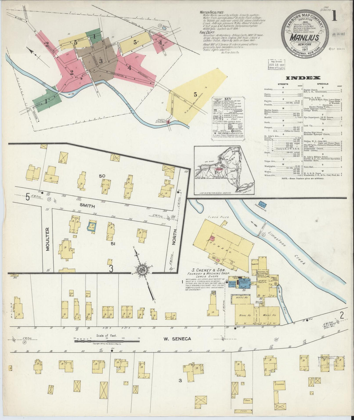 Sanborn Fire Insurance Map from Manlius, Onondaga County, New York (1917), Sheet #0001 - Complete Map Set gallery image, historic Sanborn map, vintage wall art, New York New York
