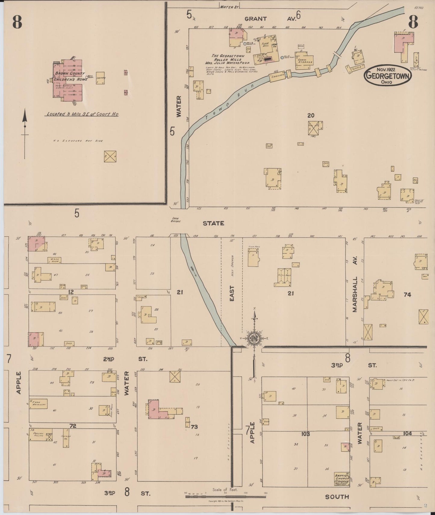 Sanborn Fire Insurance Map from Georgetown, Brown County, Ohio (1922), Sheet #0008 - Historic Sanborn Fire Insurance Map Print, vintage old map wall art, antique decor, genealogy gift, Ohio Ohio map