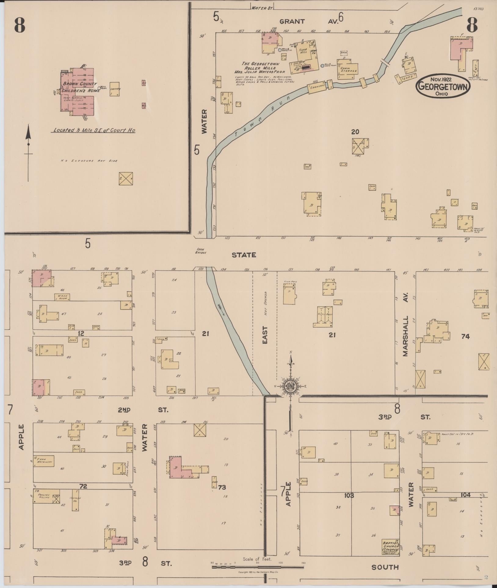 Sanborn Fire Insurance Map from Georgetown, Brown County, Ohio (1922), Sheet #0008 - Historic Sanborn Fire Insurance Map Print, vintage old map wall art, antique decor, genealogy gift, Ohio Ohio map
