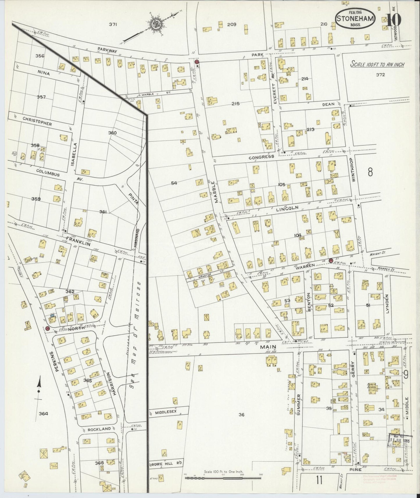 Sanborn Fire Insurance Map from Stoneham, Middlesex County, Massachusetts (1916), Sheet #0010 - Complete Map Set gallery image, historic Sanborn map, vintage wall art, Massachusetts Massachusetts