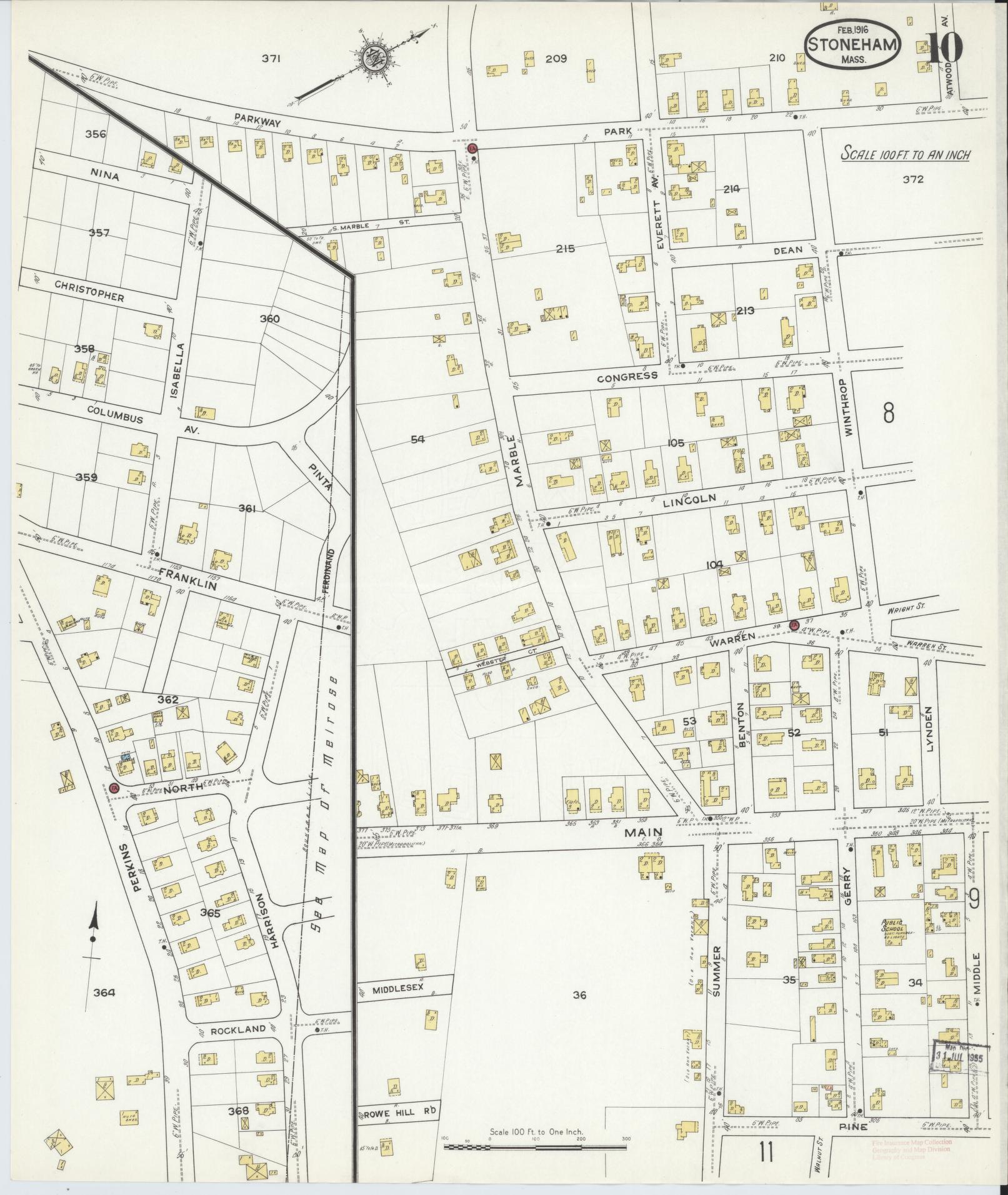 Sanborn Fire Insurance Map from Stoneham, Middlesex County, Massachusetts (1916), Sheet #0010 - Complete Map Set gallery image, historic Sanborn map, vintage wall art, Massachusetts Massachusetts
