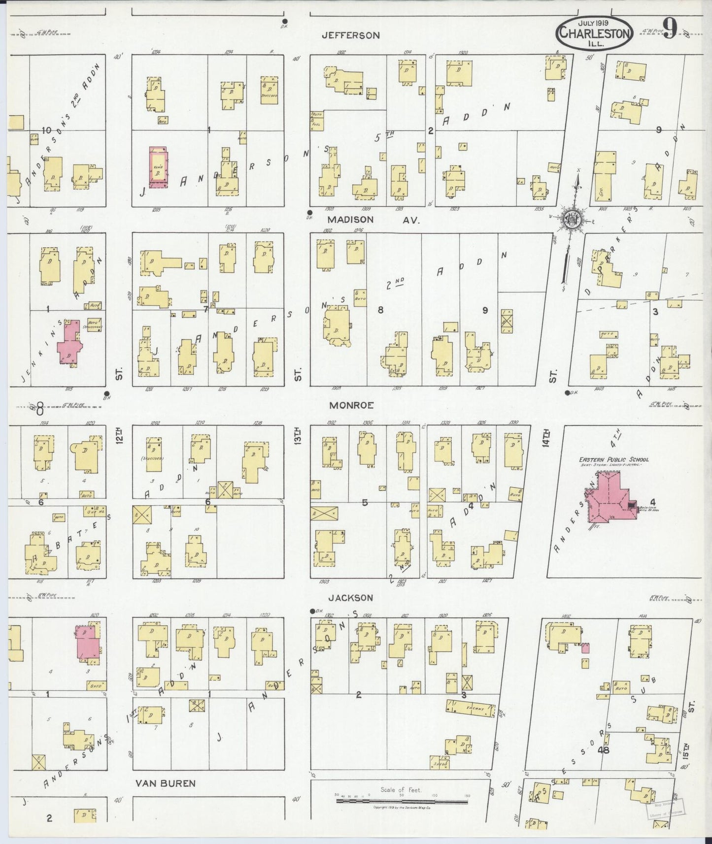 Sanborn Fire Insurance Map from Charleston, Coles County, Illinois (1919), Sheet #0009 - Complete Map Set gallery image, historic Sanborn map, vintage wall art, Illinois Illinois