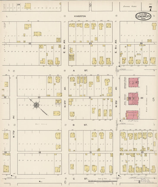 Sanborn Fire Insurance Map from Lenoir City, Loudon County, Tennessee (1922), Sheet #0007 - Historic Sanborn Fire Insurance Map Print, vintage old map wall art, antique decor, genealogy gift, Tennessee Tennessee map