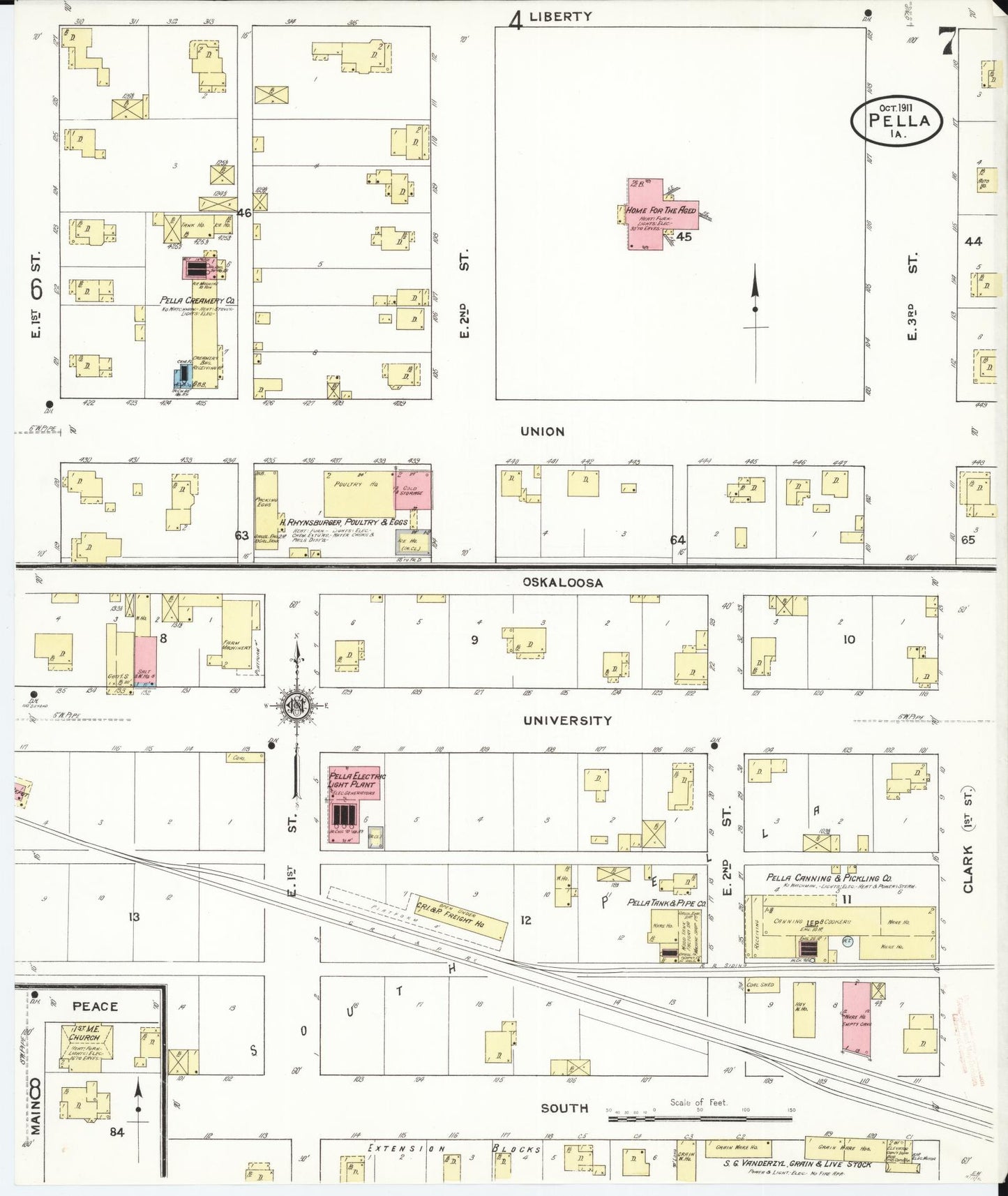 Sanborn Fire Insurance Map from Pella, Marion County, Iowa (1911), Sheet #0007 - Historic Sanborn Fire Insurance Map Print, vintage old map wall art