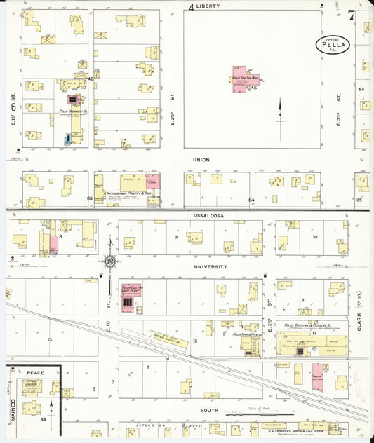 Sanborn Fire Insurance Map from Pella, Marion County, Iowa (1911), Sheet #0007 - Historic Sanborn Fire Insurance Map Print, vintage old map wall art