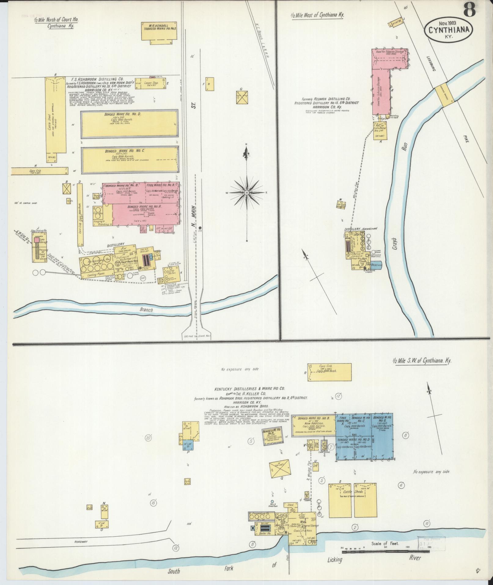 Sanborn Fire Insurance Map from Cynthiana, Harrison County, Kentucky (1903), Sheet #0008 - Complete Map Set gallery image, historic Sanborn map, vintage wall art, Kentucky Kentucky