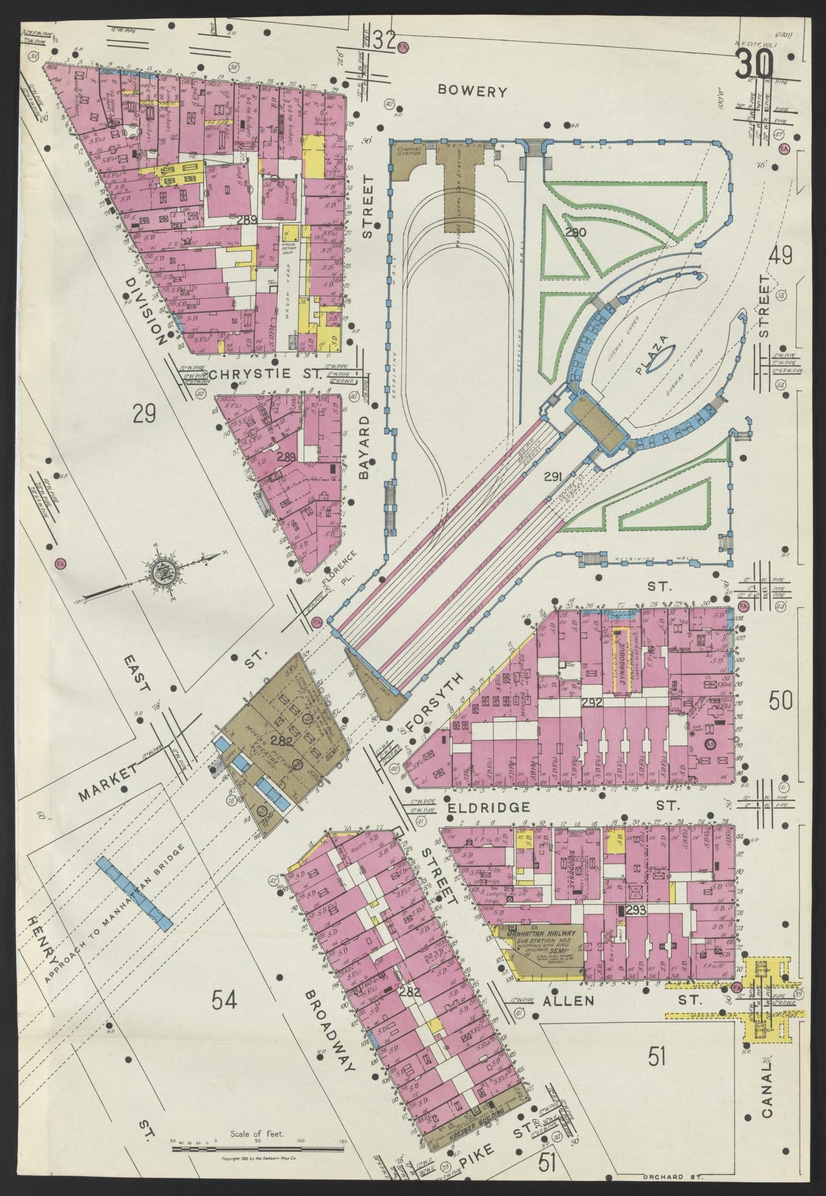 Sanborn Fire Insurance Map from New York, Bronx, Manhattan, New York (1923), Sheet #0030 - Historic Sanborn Fire Insurance Map Print, vintage old map wall art, antique decor, genealogy gift, New York New York map
