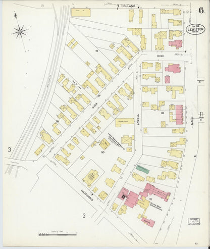 Sanborn Fire Insurance Map from Lewiston, Androscoggin County, Maine (1908), Sheet #0006 - Complete Map Set gallery image, historic Sanborn map, vintage wall art, Maine Maine
