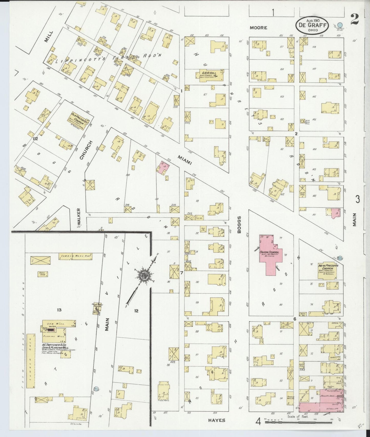 Sanborn Fire Insurance Map from Degraff, Logan County, Ohio (1910), Sheet #0002 - Historic Sanborn Fire Insurance Map Print, vintage old map wall art, antique decor, genealogy gift, Ohio Ohio map