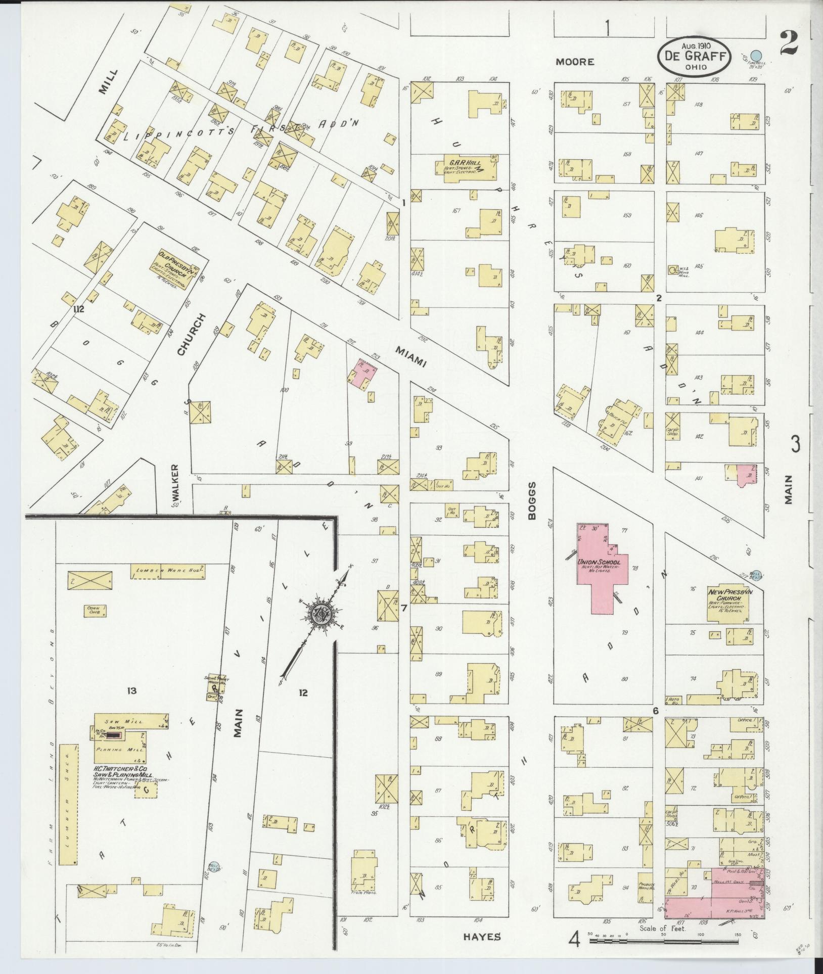 Sanborn Fire Insurance Map from Degraff, Logan County, Ohio (1910), Sheet #0002 - Historic Sanborn Fire Insurance Map Print, vintage old map wall art, antique decor, genealogy gift, Ohio Ohio map