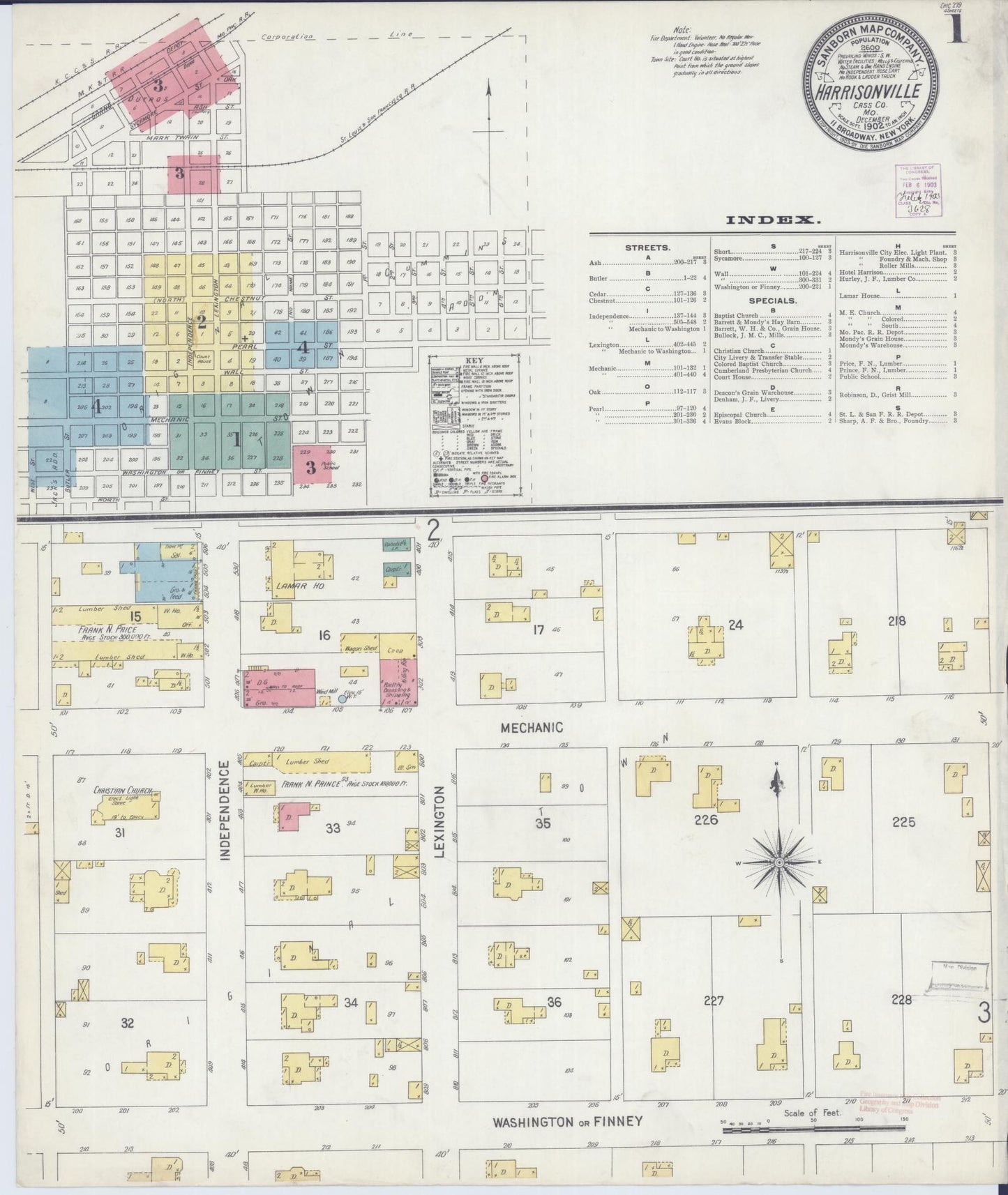 Sanborn Fire Insurance Map from Harrisonville, Cass County, Missouri (1902), Sheet #0001 - Complete Map Set gallery image, historic Sanborn map, vintage wall art, Missouri Missouri