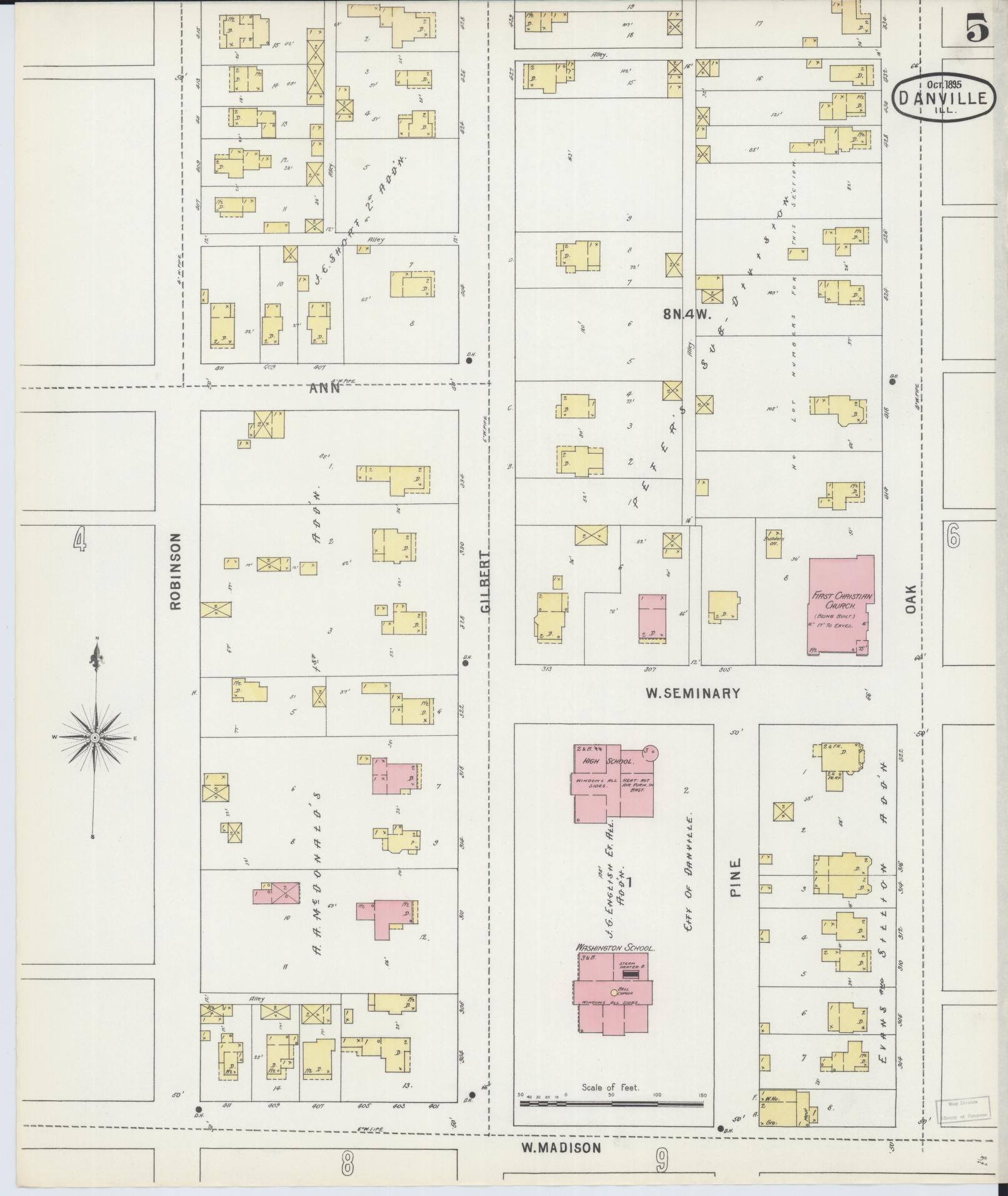 Sanborn Fire Insurance Map from Danville, Vermilion County, Illinois (1895), Sheet #0005 - Complete Map Set gallery image, historic Sanborn map, vintage wall art, Illinois Illinois
