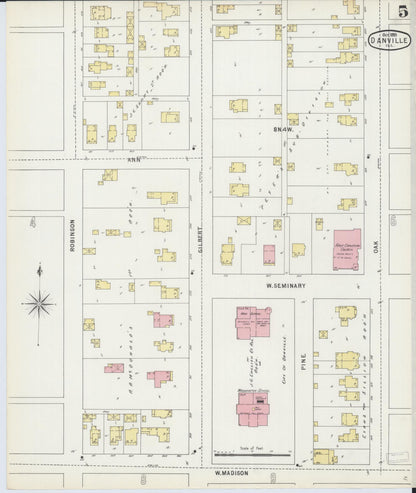 Sanborn Fire Insurance Map from Danville, Vermilion County, Illinois (1895), Sheet #0005 - Complete Map Set gallery image, historic Sanborn map, vintage wall art, Illinois Illinois