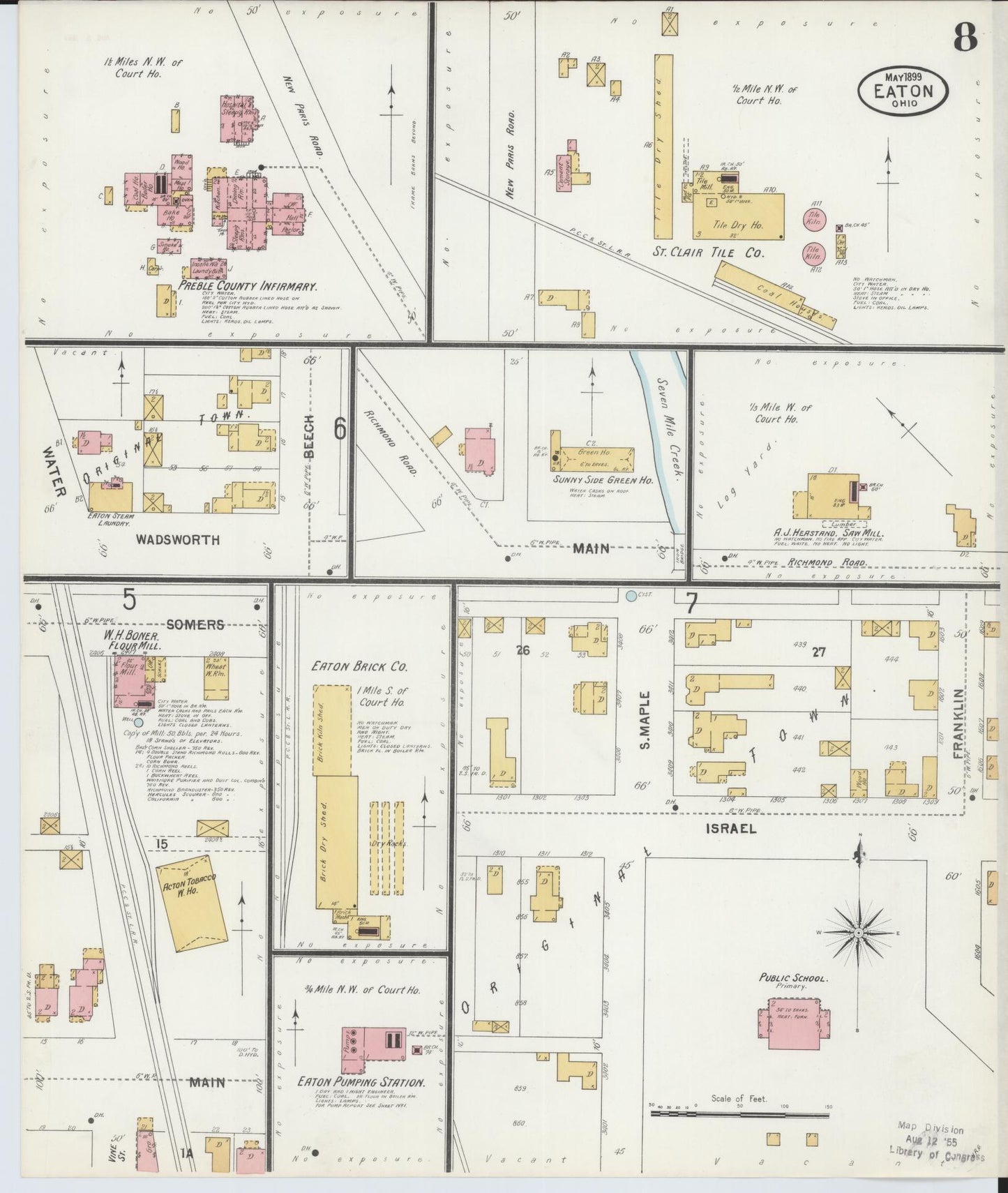 Sanborn Fire Insurance Map from Eaton, Preble County, Ohio (1899), Sheet #0008 - Historic Sanborn Fire Insurance Map Print, vintage old map wall art, antique decor, genealogy gift, Ohio Ohio map
