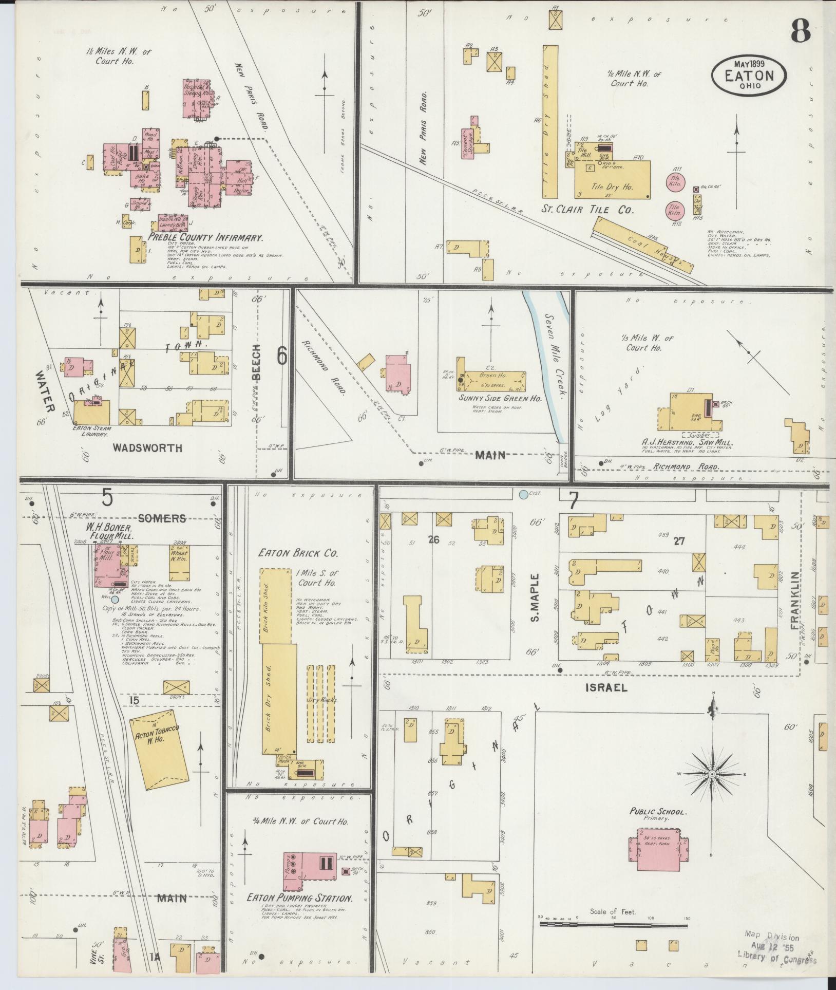 Sanborn Fire Insurance Map from Eaton, Preble County, Ohio (1899), Sheet #0008 - Historic Sanborn Fire Insurance Map Print, vintage old map wall art, antique decor, genealogy gift, Ohio Ohio map