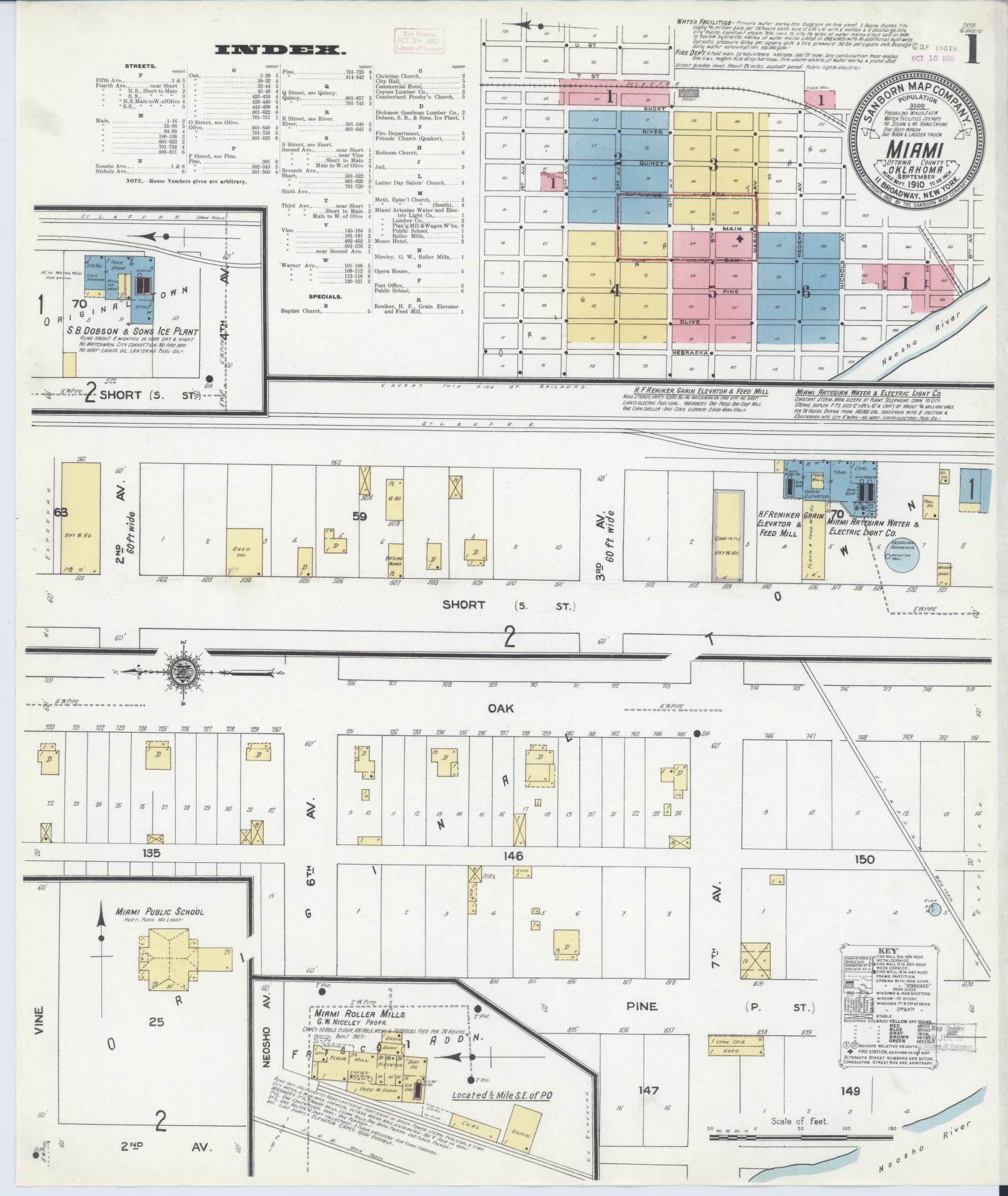 Sanborn Fire Insurance Map from Miami, Ottawa County, Oklahoma. (1910) – Historic Sanborn Fire Insurance Map Print