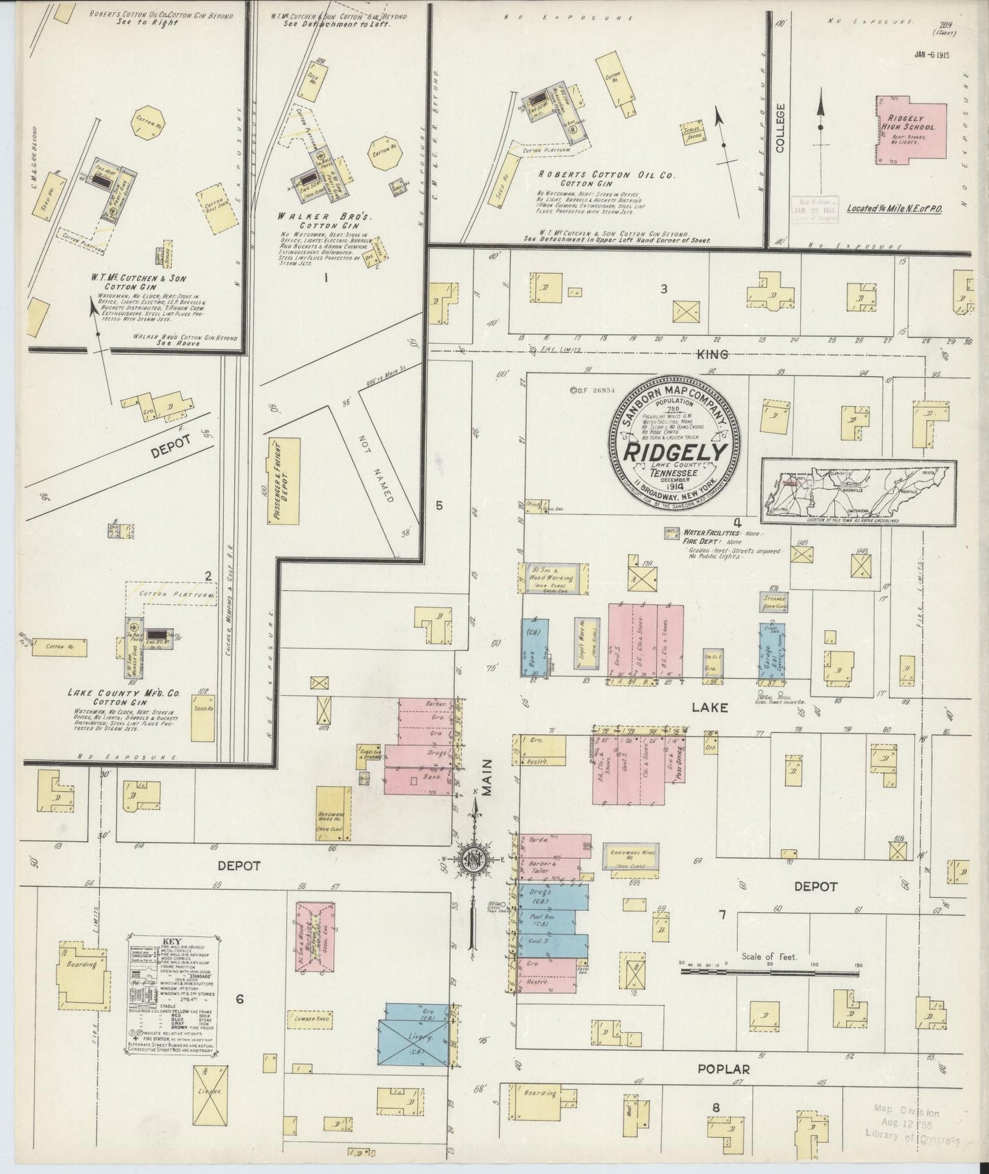 Sanborn Fire Insurance Map from Ridgely, Lake County, Tennessee. (1914) – Historic Sanborn Fire Insurance Map Print