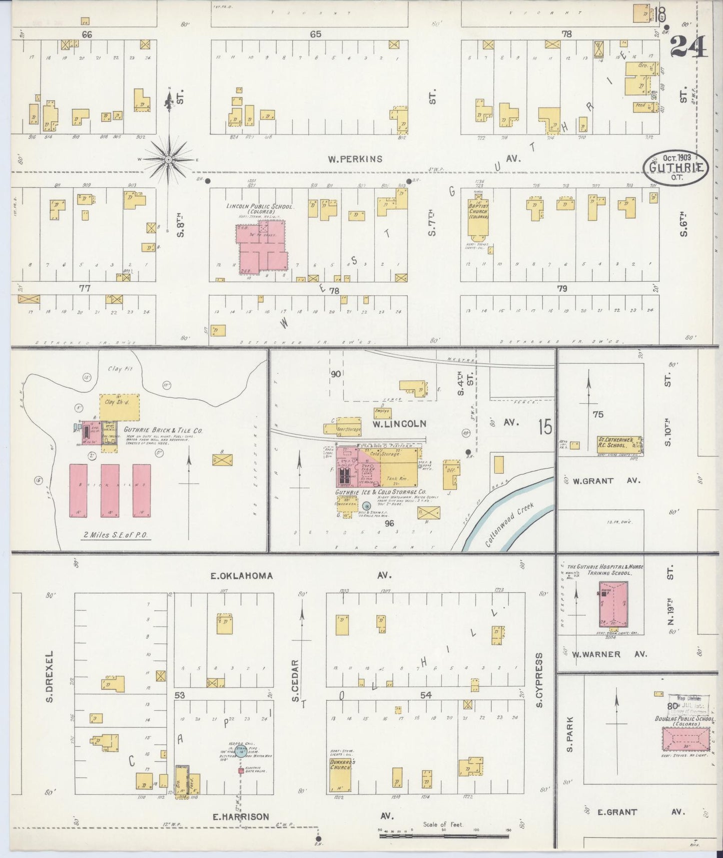 Sanborn Fire Insurance Map from Guthrie, Logain County, Oklahoma (1903), Sheet #0024 - Historic Sanborn Fire Insurance Map Print, vintage old map wall art, antique decor, genealogy gift, Oklahoma Oklahoma map
