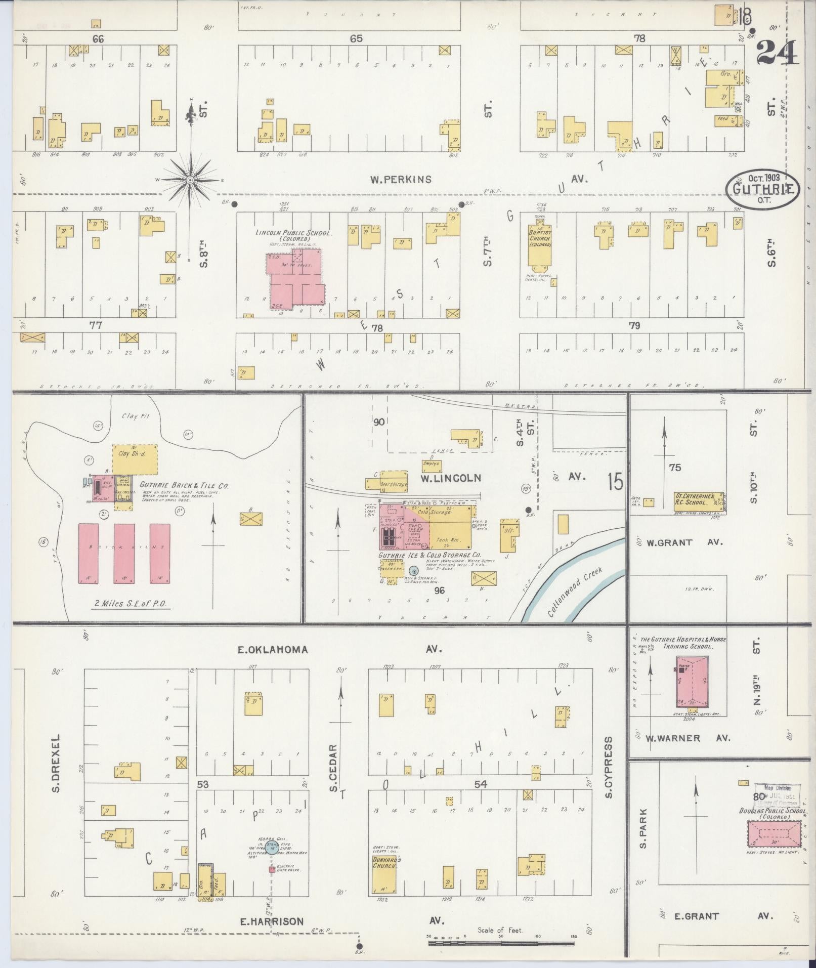 Sanborn Fire Insurance Map from Guthrie, Logain County, Oklahoma (1903), Sheet #0024 - Historic Sanborn Fire Insurance Map Print, vintage old map wall art, antique decor, genealogy gift, Oklahoma Oklahoma map