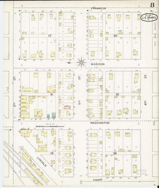 Sanborn Fire Insurance Map from Le Mars, Plymouth County, Iowa (1893), Sheet #0008 - Historic Sanborn Fire Insurance Map Print, vintage old map wall art