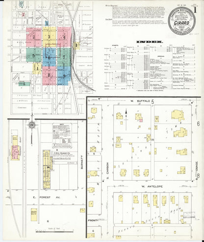 Sanborn Fire Insurance Map from Girard, Crawford County, Kansas (1912), Sheet #0001 - Complete Map Set gallery image, historic Sanborn map, vintage wall art, Kansas Kansas