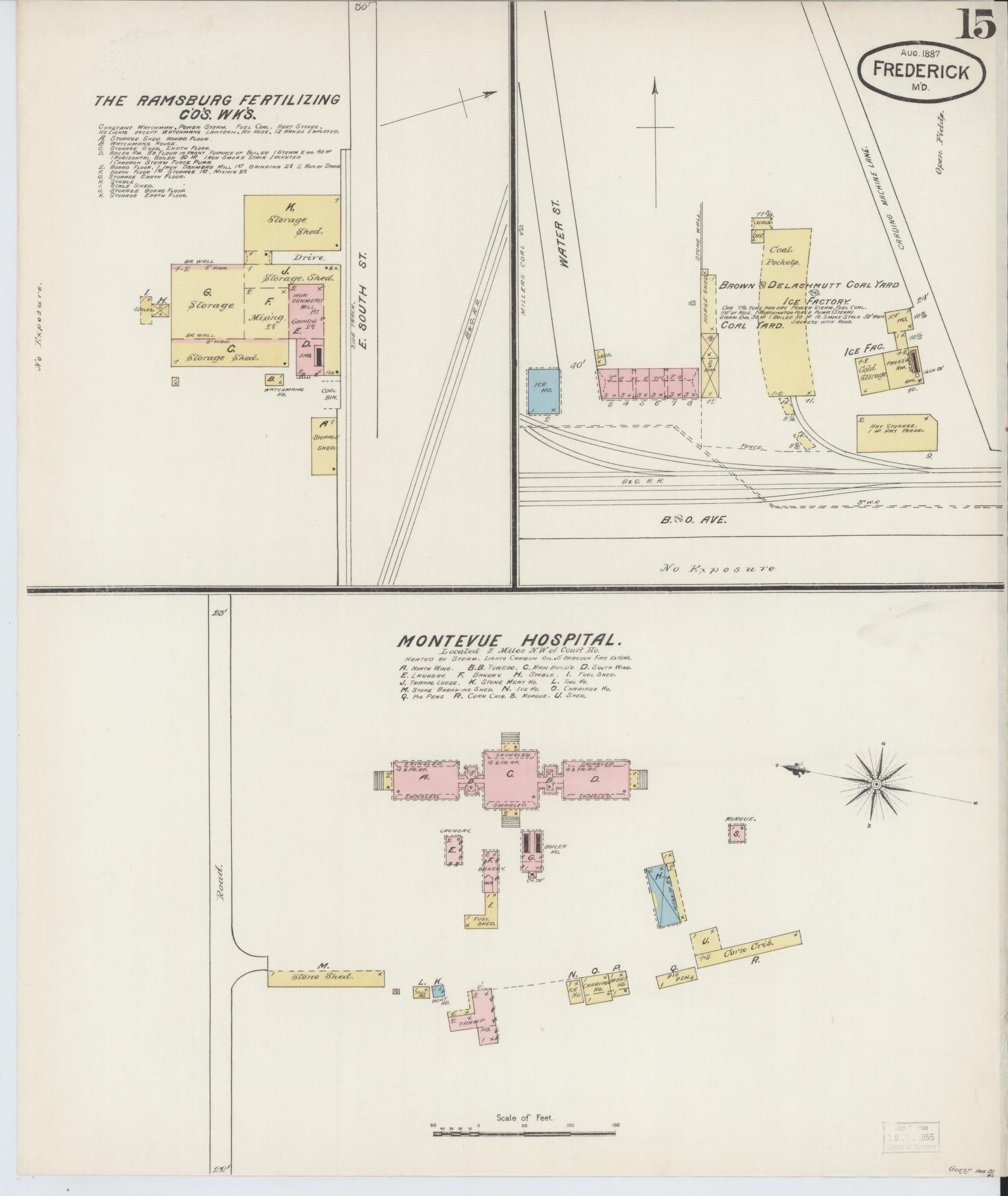 Frederick, Maryland - 1887 - Sanborn Fire Insurance Map, Sheet #0015 - Historic Sanborn Fire Insurance Map Print, Frederick Maryland 1887 0015 vintage old map wall art