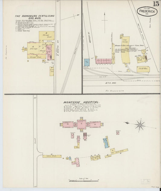 Frederick, Maryland - 1887 - Sanborn Fire Insurance Map, Sheet #0015 - Historic Sanborn Fire Insurance Map Print, Frederick Maryland 1887 0015 vintage old map wall art
