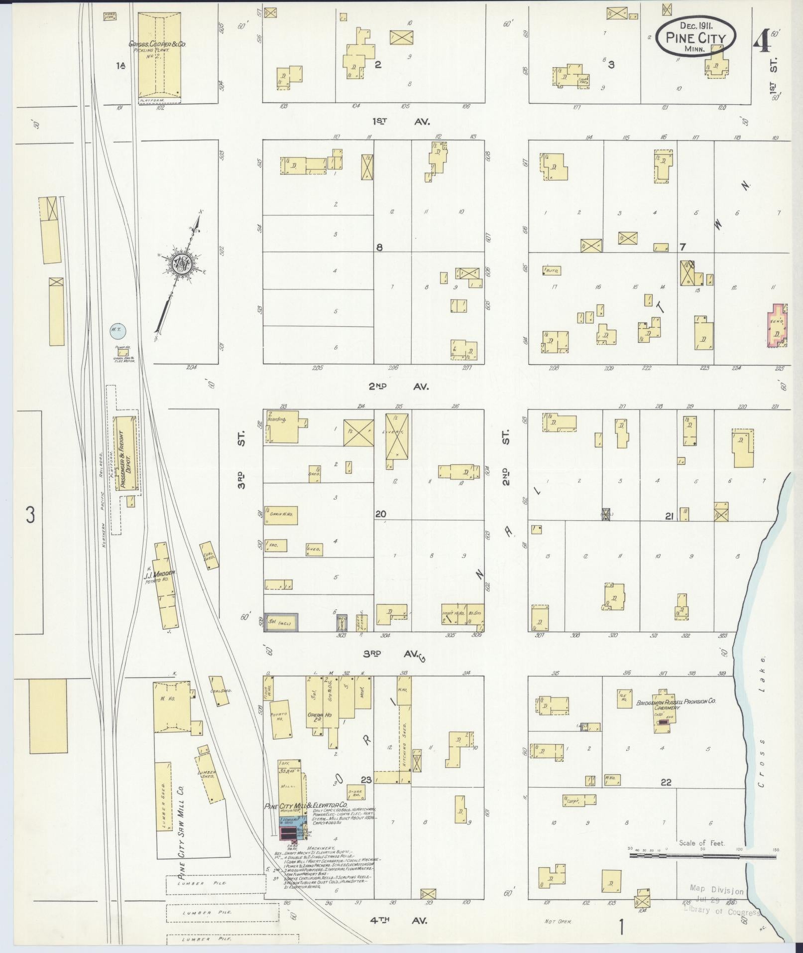 Sanborn Fire Insurance Map from Pine City, Pine County, Minnesota (1911), Sheet #0004 - Complete Map Set gallery image, historic Sanborn map, vintage wall art, Minnesota Minnesota