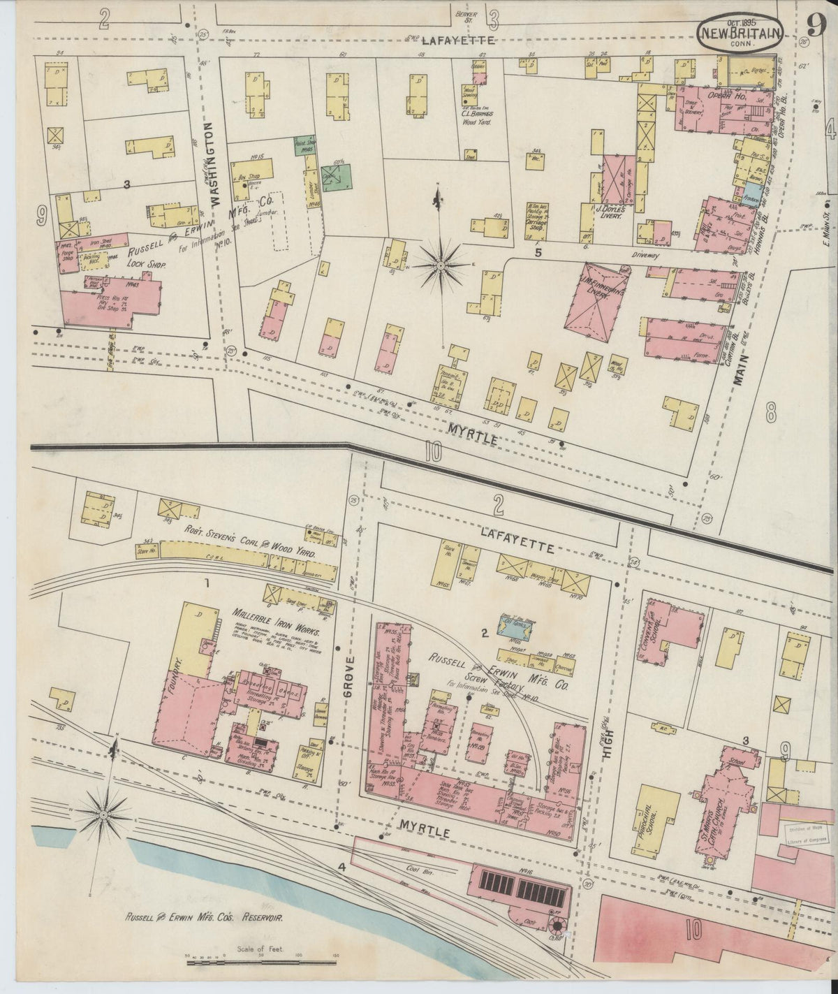 Sanborn Fire Insurance Map from New Britain, Hartford County, Connecticut (1895), Sheet #0009 - Historic Sanborn Fire Insurance Map Print, vintage old map wall art, antique decor, genealogy gift, Connecticut Connecticut map