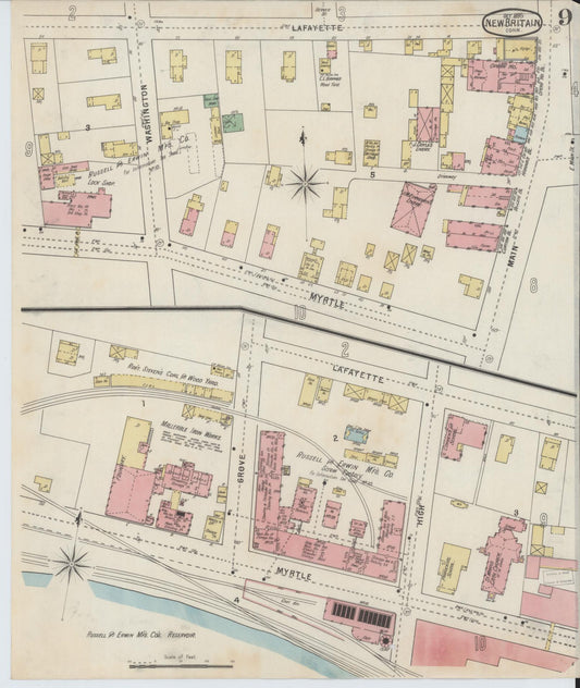 Sanborn Fire Insurance Map from New Britain, Hartford County, Connecticut (1895), Sheet #0009 - Historic Sanborn Fire Insurance Map Print, vintage old map wall art, antique decor, genealogy gift, Connecticut Connecticut map