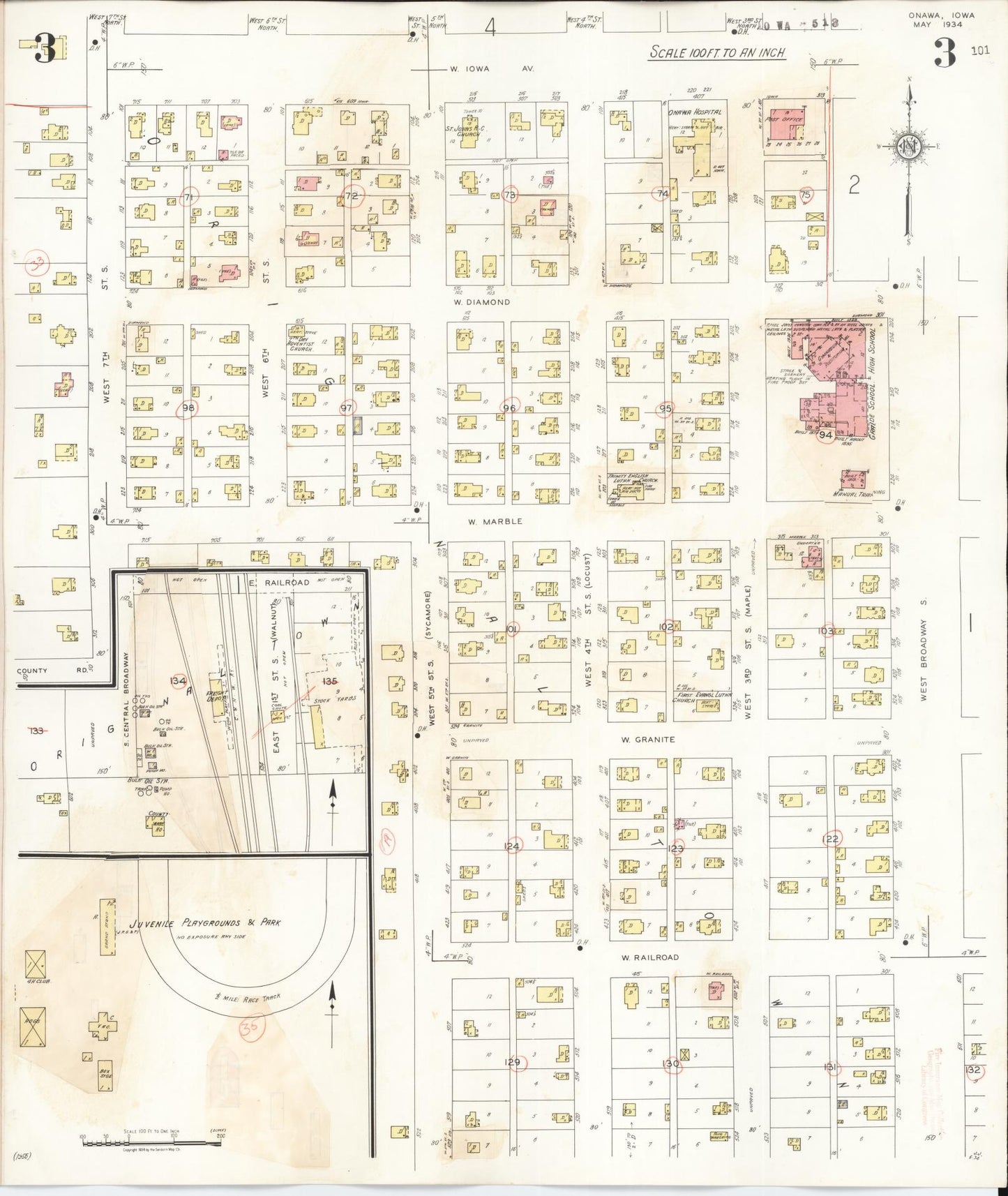 Sanborn Fire Insurance Map from Onawa, Monona County, Iowa (1942), Sheet #0003 - Historic Sanborn Fire Insurance Map Print