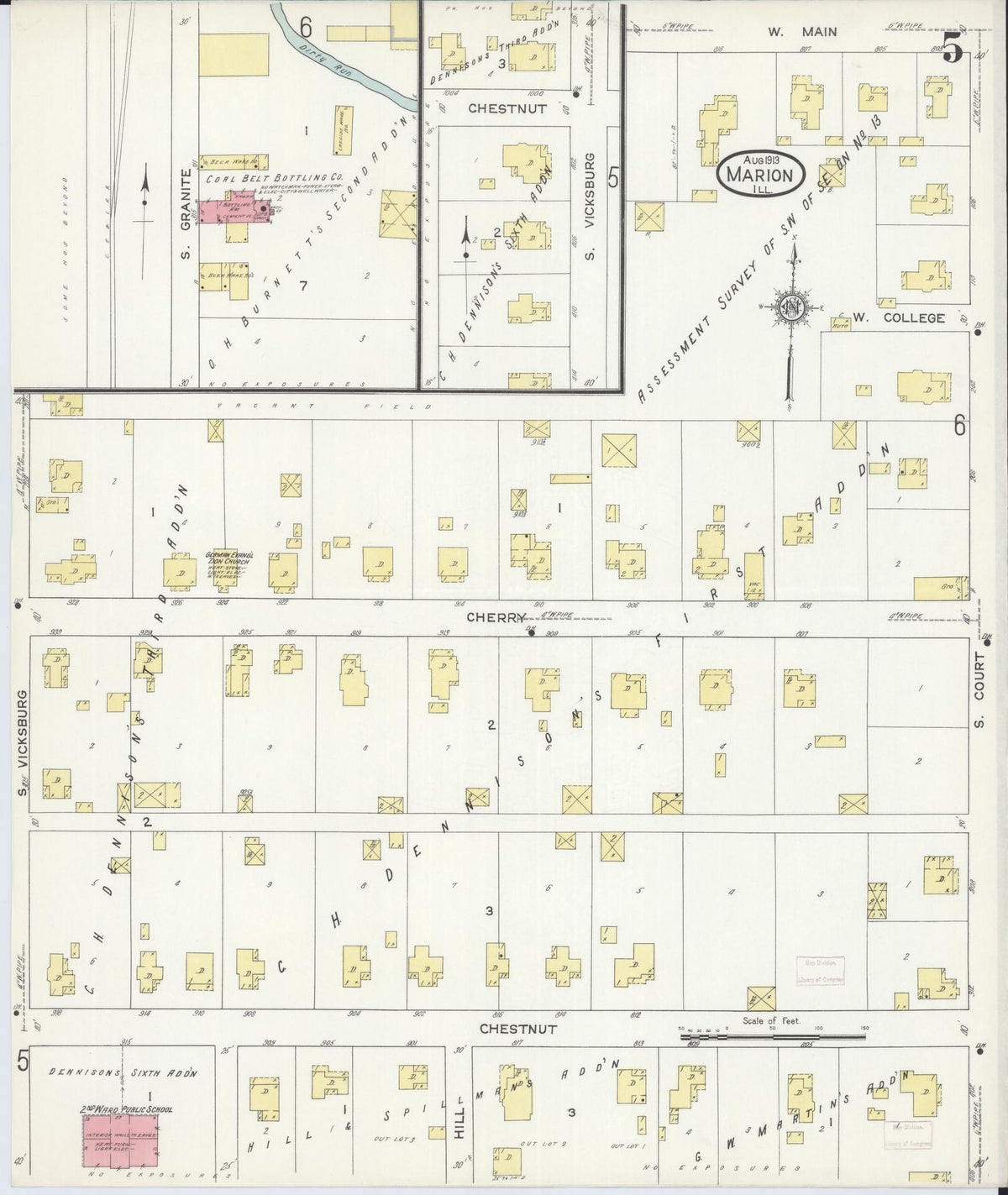 Sanborn Fire Insurance Map from Marion, Williamson County, Illinois (1913), Sheet #0005 - Historic Sanborn Fire Insurance Map Print, vintage old map wall art, antique decor, genealogy gift, Illinois Illinois map