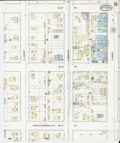 Sanborn Fire Insurance Map from Ottawa, Franklin County, Kansas (1888), Sheet #0008 - Complete Map Set gallery image, historic Sanborn map, vintage wall art, Kansas Kansas