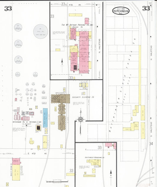 Sanborn Fire Insurance Map from Hutchinson, Reno County, Kansas (1929), Sheet #0034 - Historic Sanborn Fire Insurance Map Print, vintage old map wall art, antique decor, genealogy gift, Kansas Kansas map
