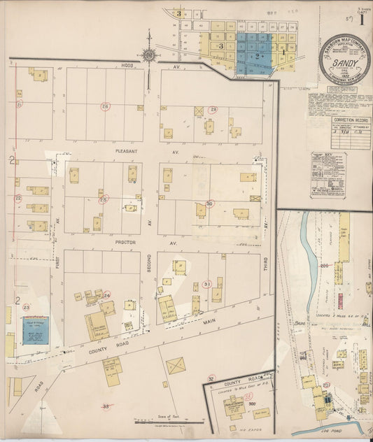 Sanborn Fire Insurance Map from Sandy, Clackamas County, Oregon (1931), Sheet #0001 - Historic Sanborn Fire Insurance Map Print, vintage old map wall art, antique decor, genealogy gift, Oregon Oregon map