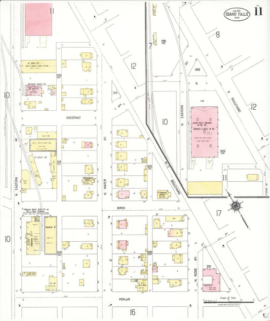 Sanborn Fire Insurance Map from Idaho Falls, Bonneville County, Idaho (1921), Sheet #0011 - Historic Sanborn Fire Insurance Map Print, vintage old map wall art, antique decor, genealogy gift, Idaho Idaho map