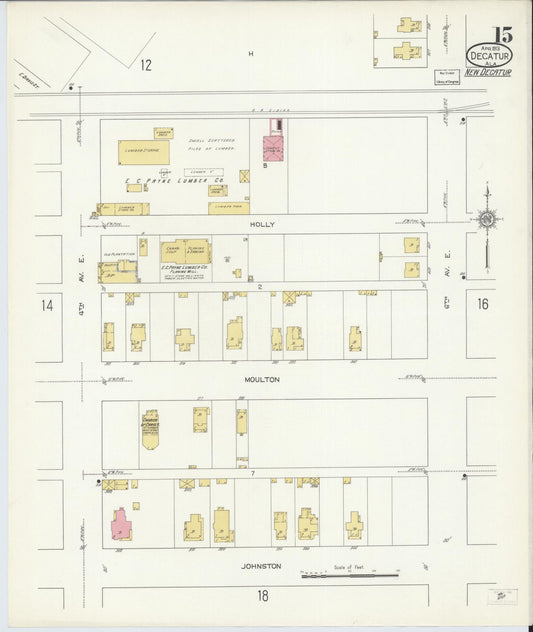 Sanborn Fire Insurance Map from Decatur, Morgan County, Alabama (1913), Sheet #0015 - Historic Sanborn Fire Insurance Map Print, vintage old map wall art, antique decor, genealogy gift, Alabama Alabama map