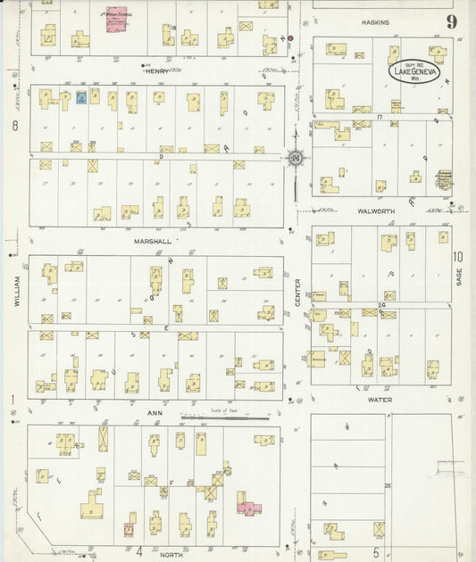 Sanborn Fire Insurance Map from Lake Geneva, Walworth County, Wisconsin (1912), Sheet #0009 - Historic Sanborn Fire Insurance Map Print, vintage old map wall art, antique decor, genealogy gift, Wisconsin Wisconsin map