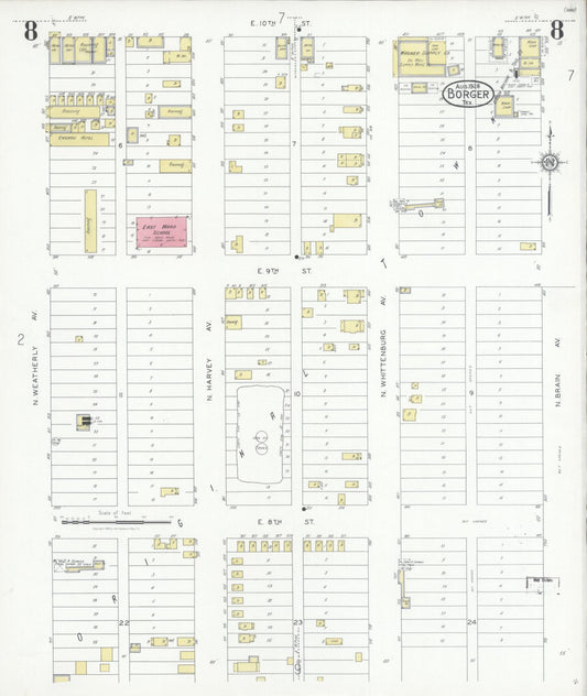 Sanborn Fire Insurance Map from Borger, Hutchinson County, Texas (1928), Sheet #0008 - Historic Sanborn Fire Insurance Map Print, vintage old map wall art, antique decor, genealogy gift, Texas Texas map