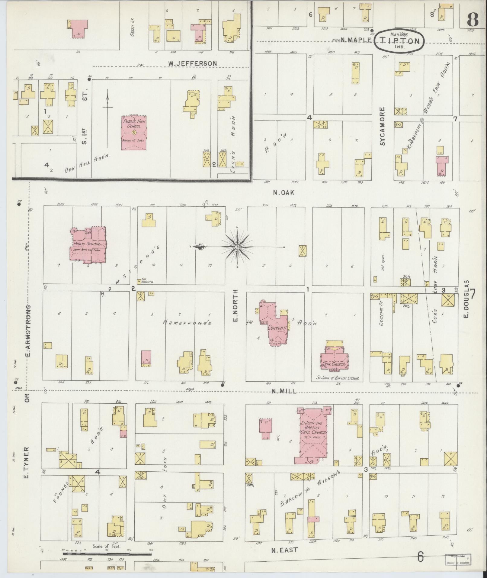 Sanborn Fire Insurance Map from Tipton, Tipton County, Indiana (1896), Sheet #0008 - Historic Sanborn Fire Insurance Map Print, vintage old map wall art, antique decor, genealogy gift, Indiana Indiana map
