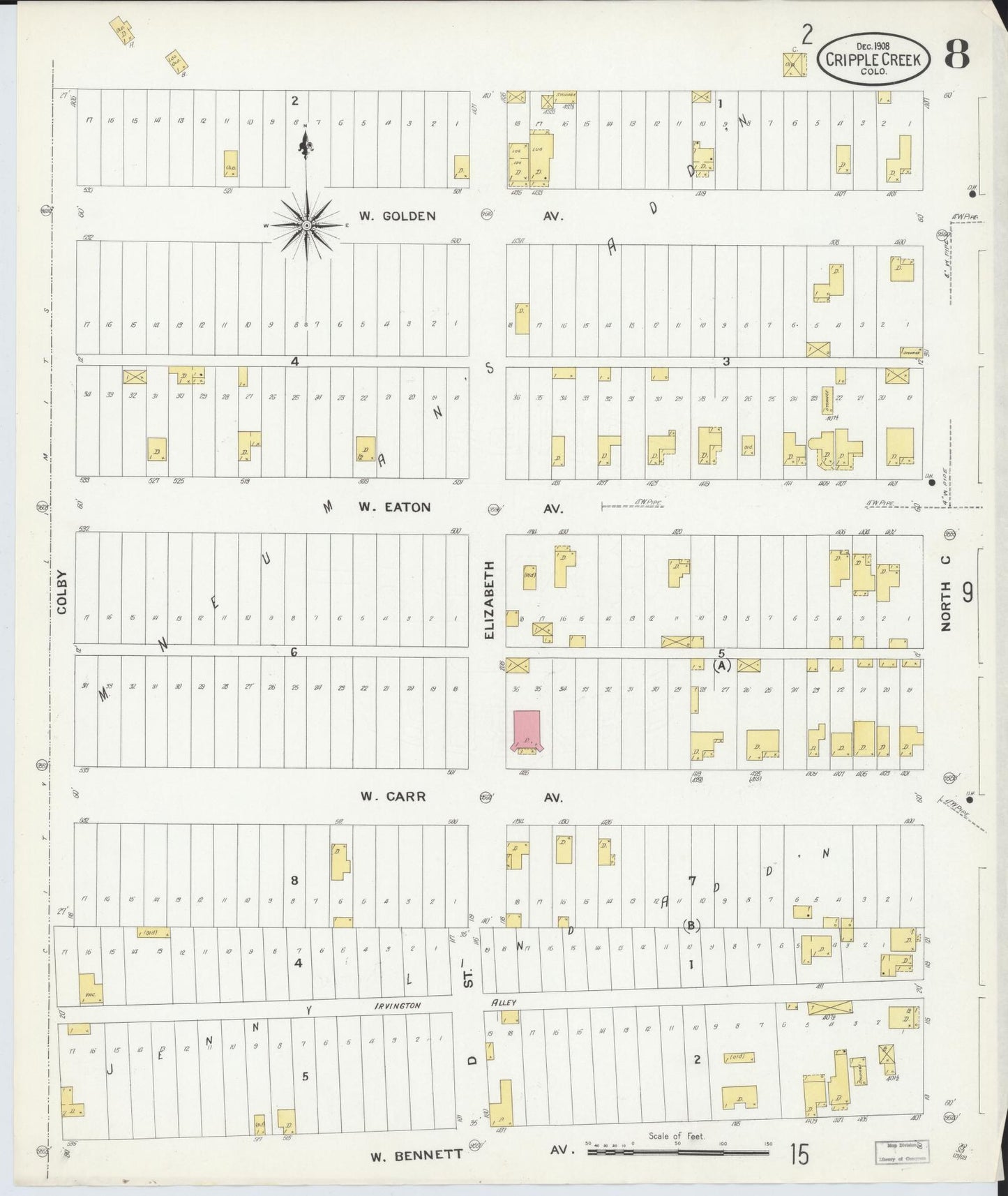 Sanborn Fire Insurance Map from Cripple Creek, Teller County, Colorado (1908), Sheet #0008 - Complete Map Set gallery image, historic Sanborn map, vintage wall art, Colorado Colorado