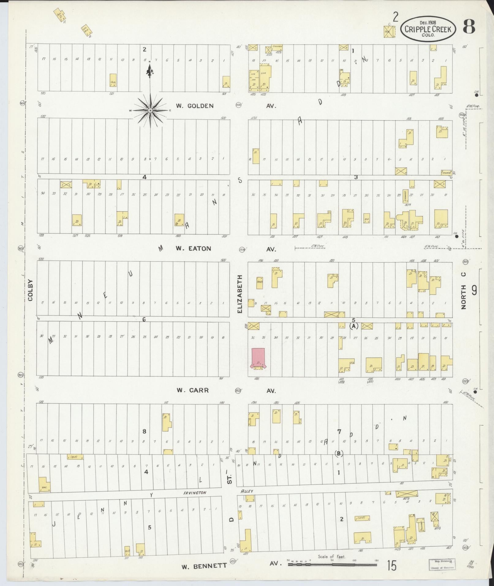Sanborn Fire Insurance Map from Cripple Creek, Teller County, Colorado (1908), Sheet #0008 - Complete Map Set gallery image, historic Sanborn map, vintage wall art, Colorado Colorado