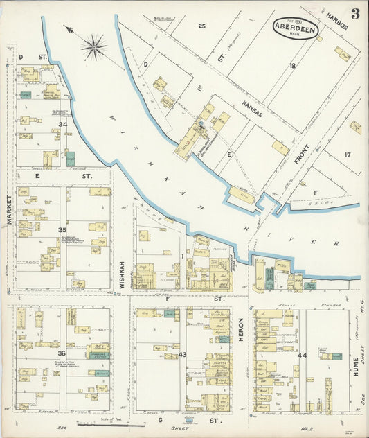 Sanborn Fire Insurance Map from Aberdeen, Grays Harbor County, Washington (1890), Sheet #0003 - Historic Sanborn Fire Insurance Map Print, vintage old map wall art, antique decor, genealogy gift, Washington Washington map