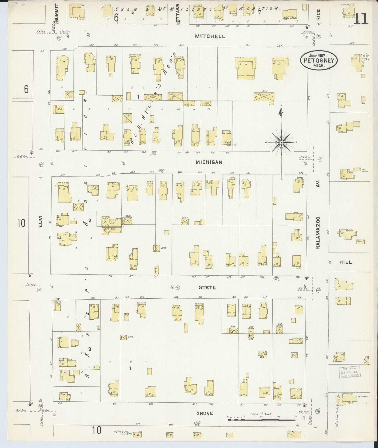 Sanborn Fire Insurance Map from Petoskey, Emmet County, Michigan (1907), Sheet #0011 - Complete Map Set gallery image, historic Sanborn map, vintage wall art, Michigan Michigan