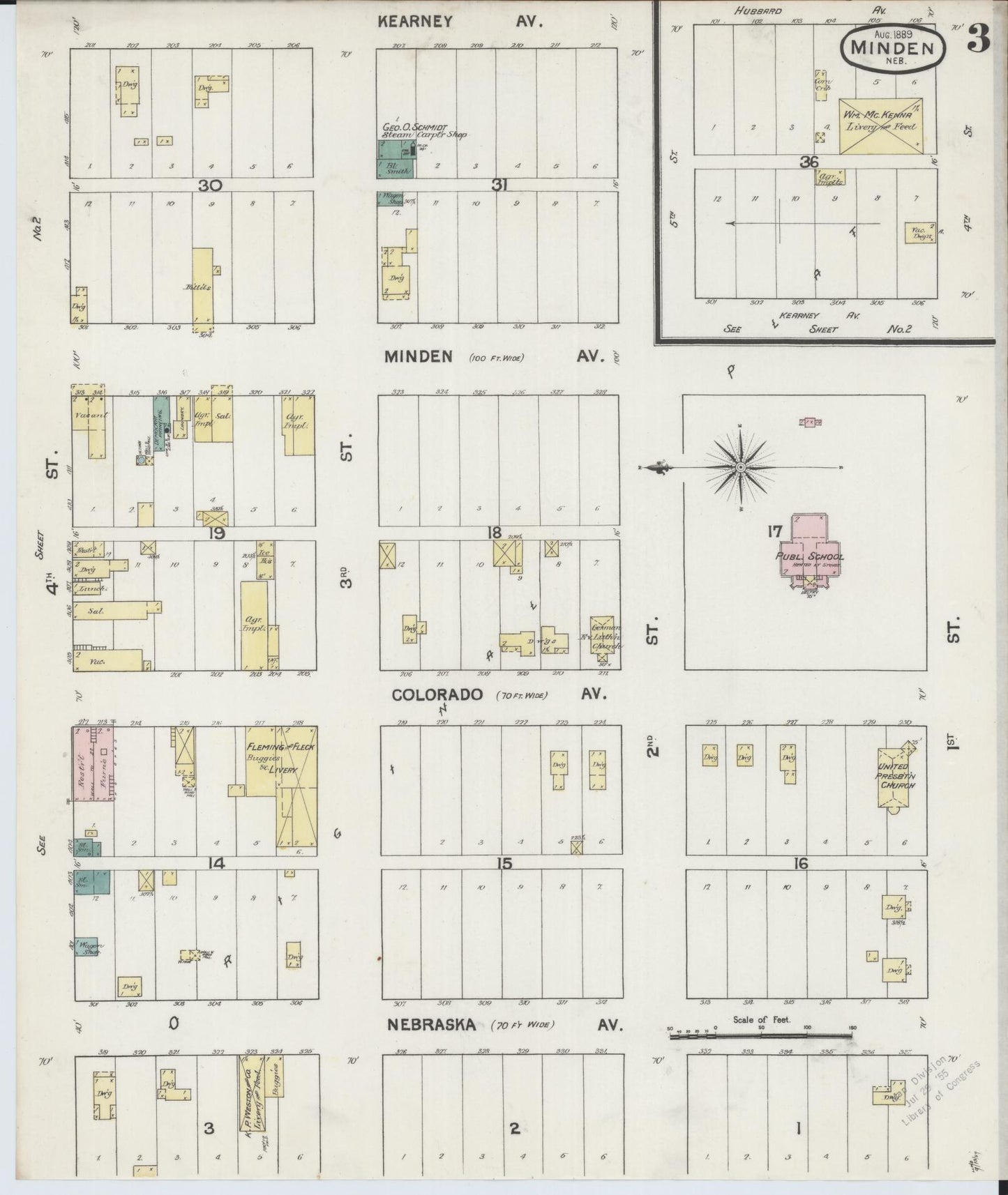 Sanborn Fire Insurance Map from Minden, Kearney County, Nebraska (1889), Sheet #0003 - Historic Sanborn Fire Insurance Map Print, vintage old map wall art, antique decor, genealogy gift, Nebraska Nebraska map