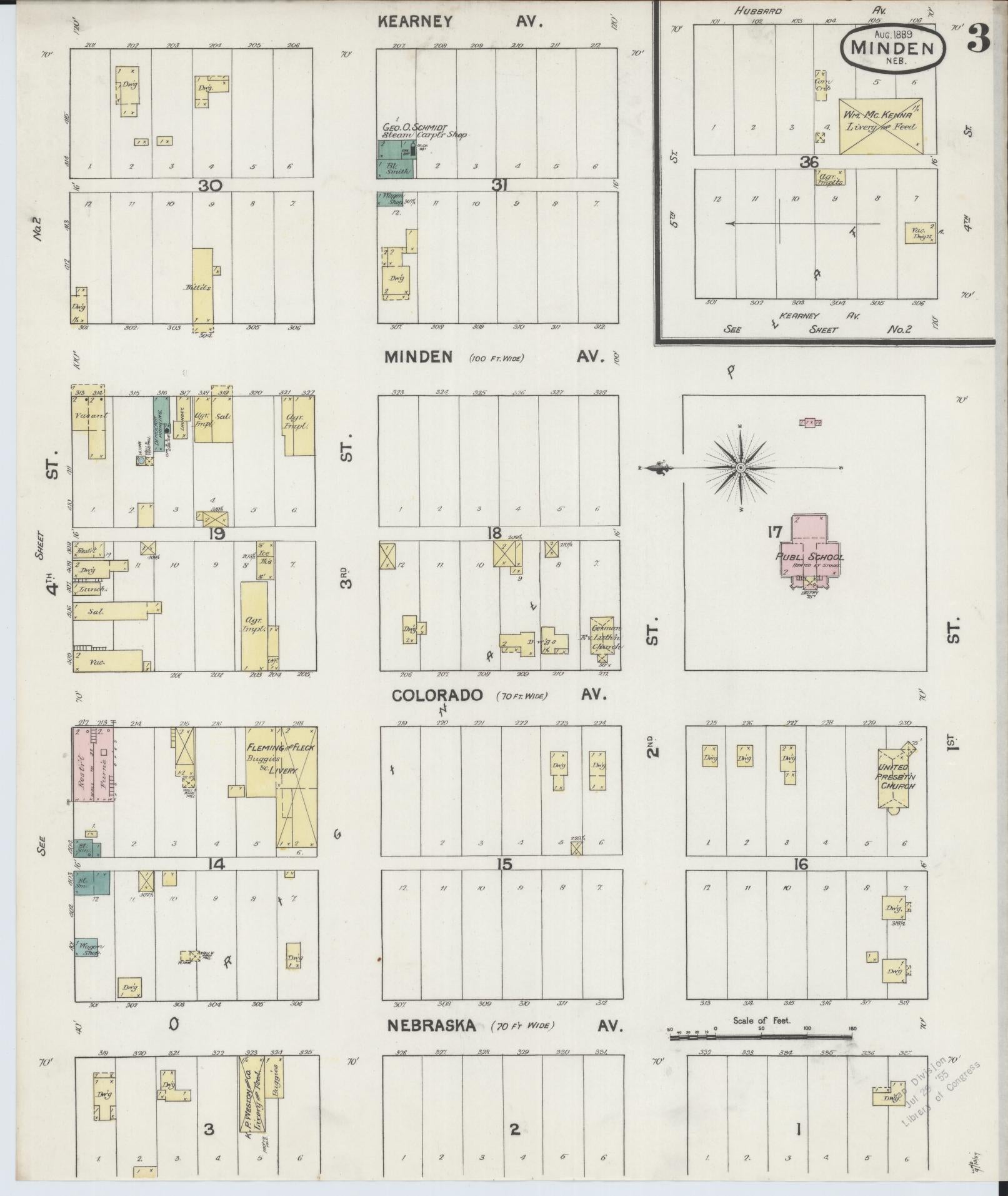 Sanborn Fire Insurance Map from Minden, Kearney County, Nebraska (1889), Sheet #0003 - Historic Sanborn Fire Insurance Map Print, vintage old map wall art, antique decor, genealogy gift, Nebraska Nebraska map