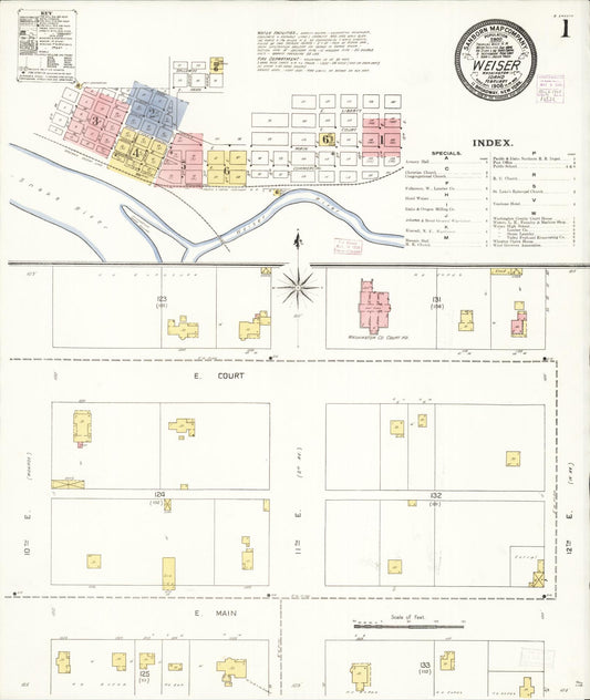 Sanborn Fire Insurance Map from Weiser, Washington County, Idaho (1908), Sheet #0001 - Complete Map Set gallery image, historic Sanborn map, vintage wall art, Idaho Idaho