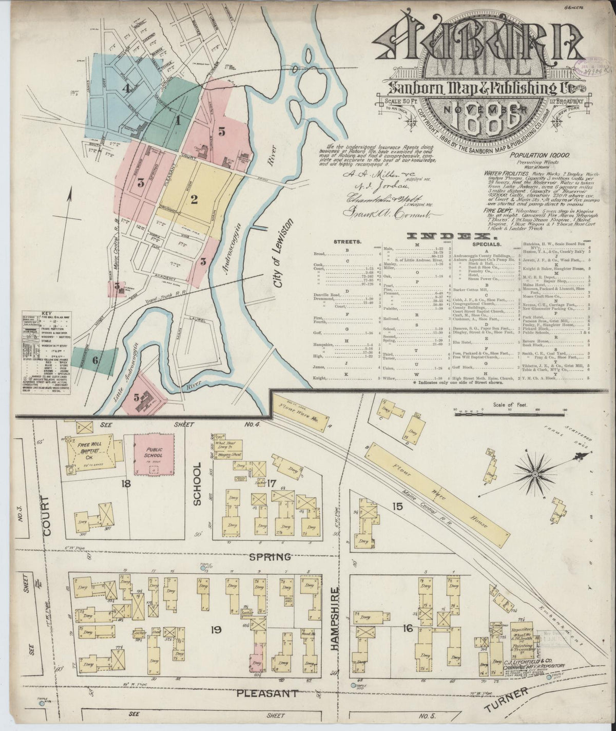 Sanborn Fire Insurance Map from Auburn, Androscoggin County, Maine (1886), Sheet #0001 - Complete Map Set gallery image, historic Sanborn map, vintage wall art, Maine Maine